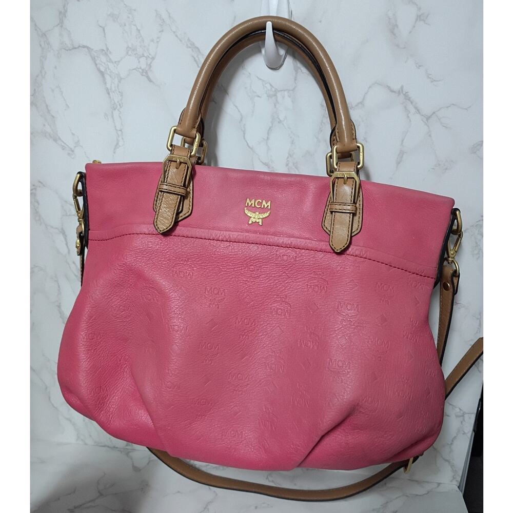 MCM MWT2AIE65PK001 Pink Pebbled Leather Handbag/Shoulder Bag - EUC